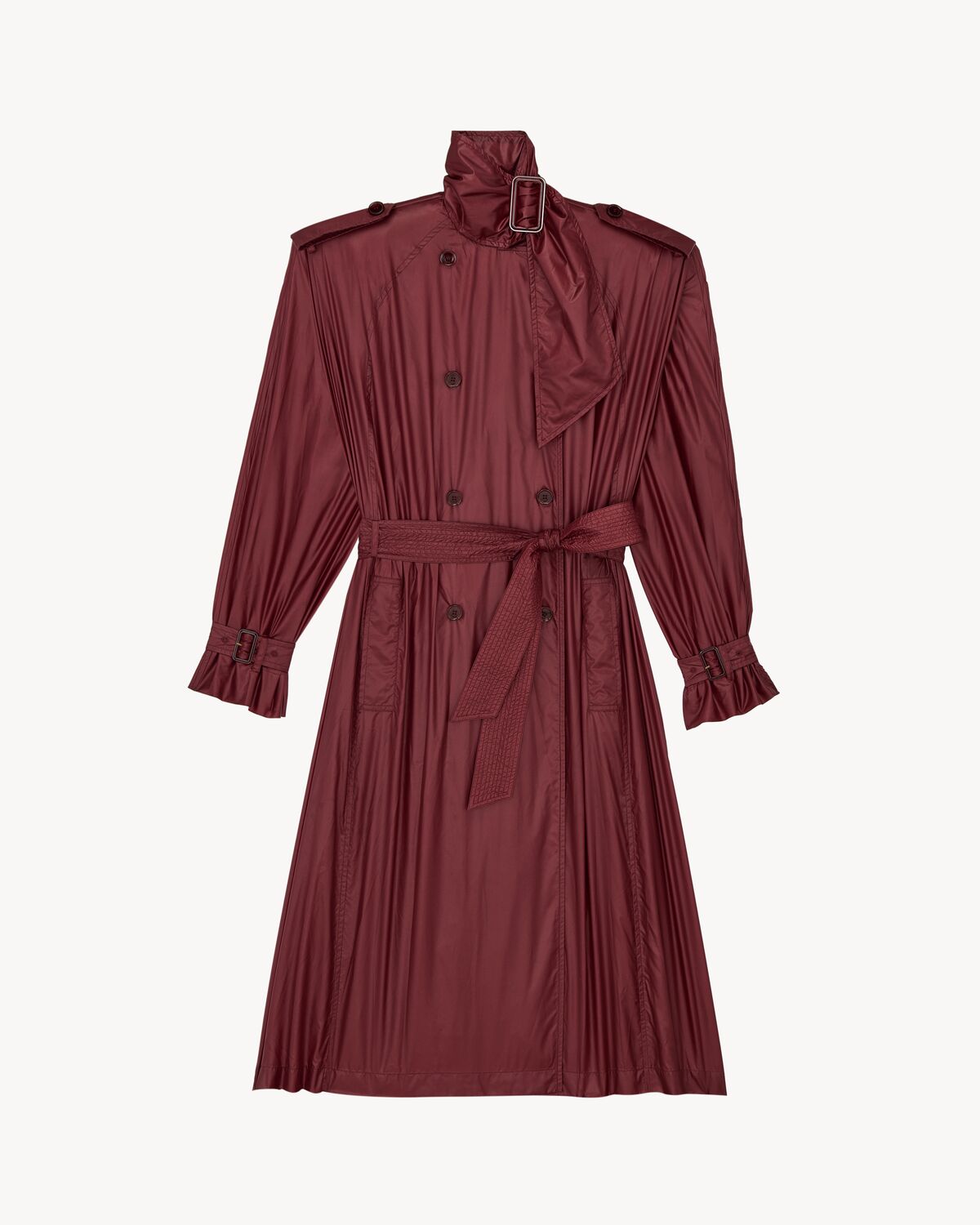 Saint Laurent Lavallière trench coat in water-resistant nylon, bordeaux