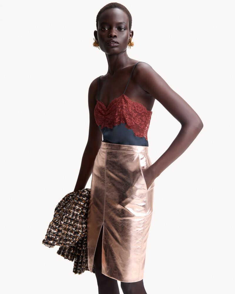 pencil skirt in metallic leather