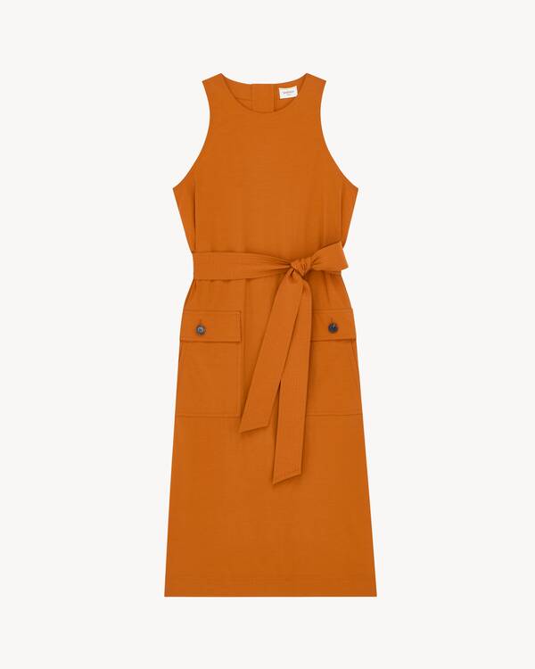 button-back dress in technical nylon in Brown | Saint Laurent | YSL EN-US