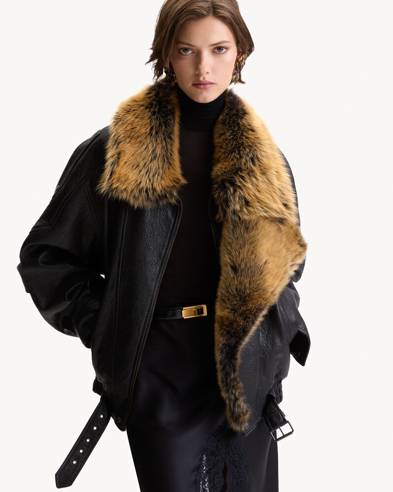bomber jacket in bubbled lambskin and shearling