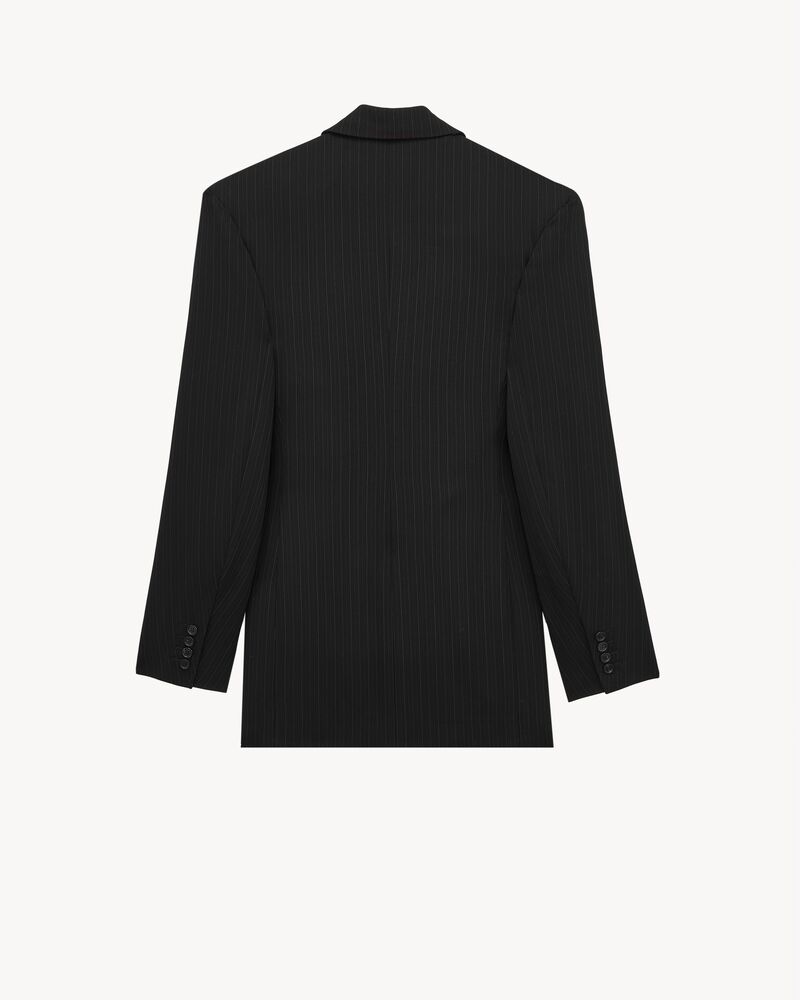 blazer com fechamento simples em lã mélange risca de giz