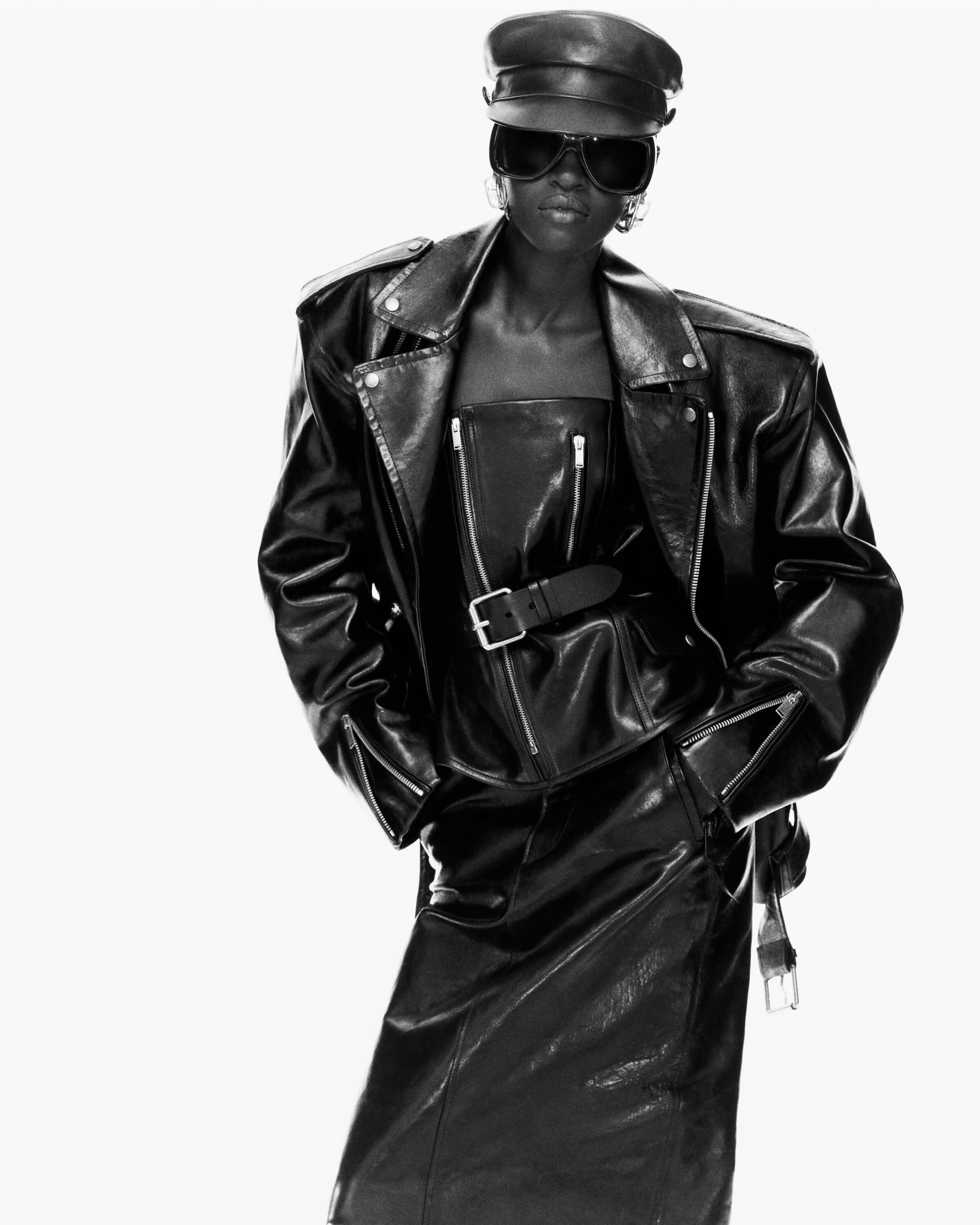 oversized biker jacket in grained leather