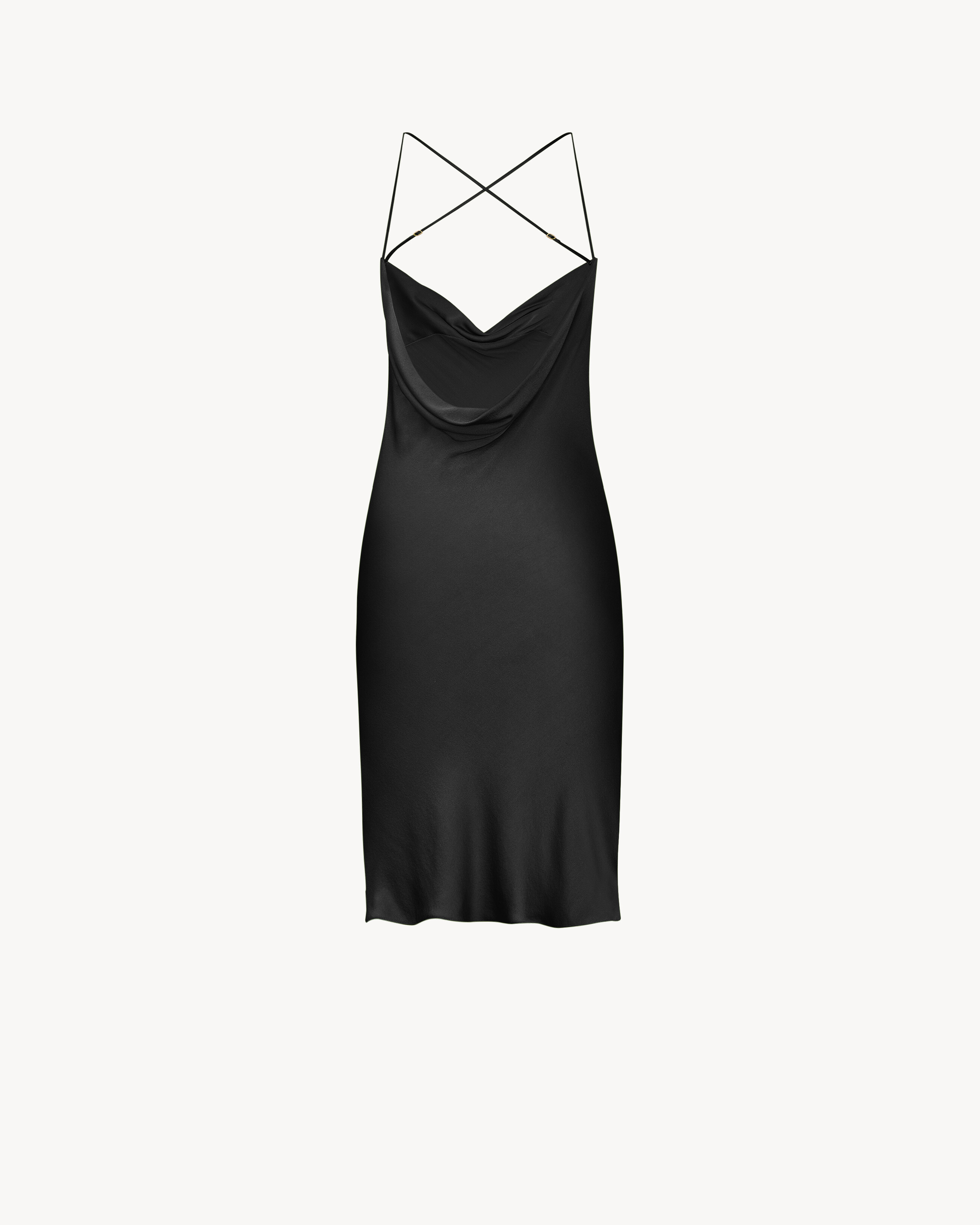 backless cowl dress in silk satin