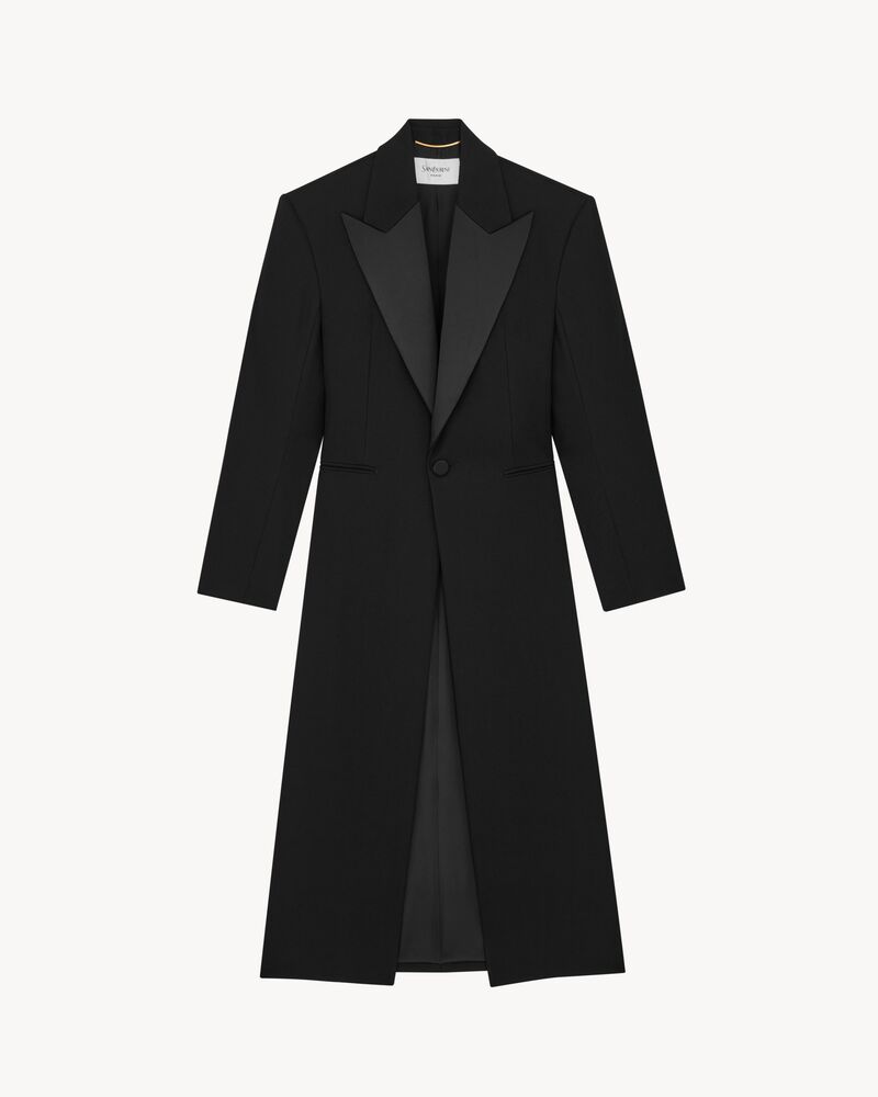 long tuxedo coat in grain de poudre
