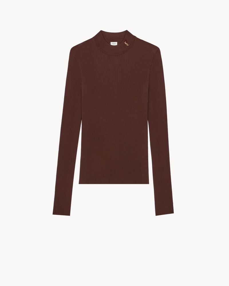 CASSANDRE stand-collar top in ribbed silk