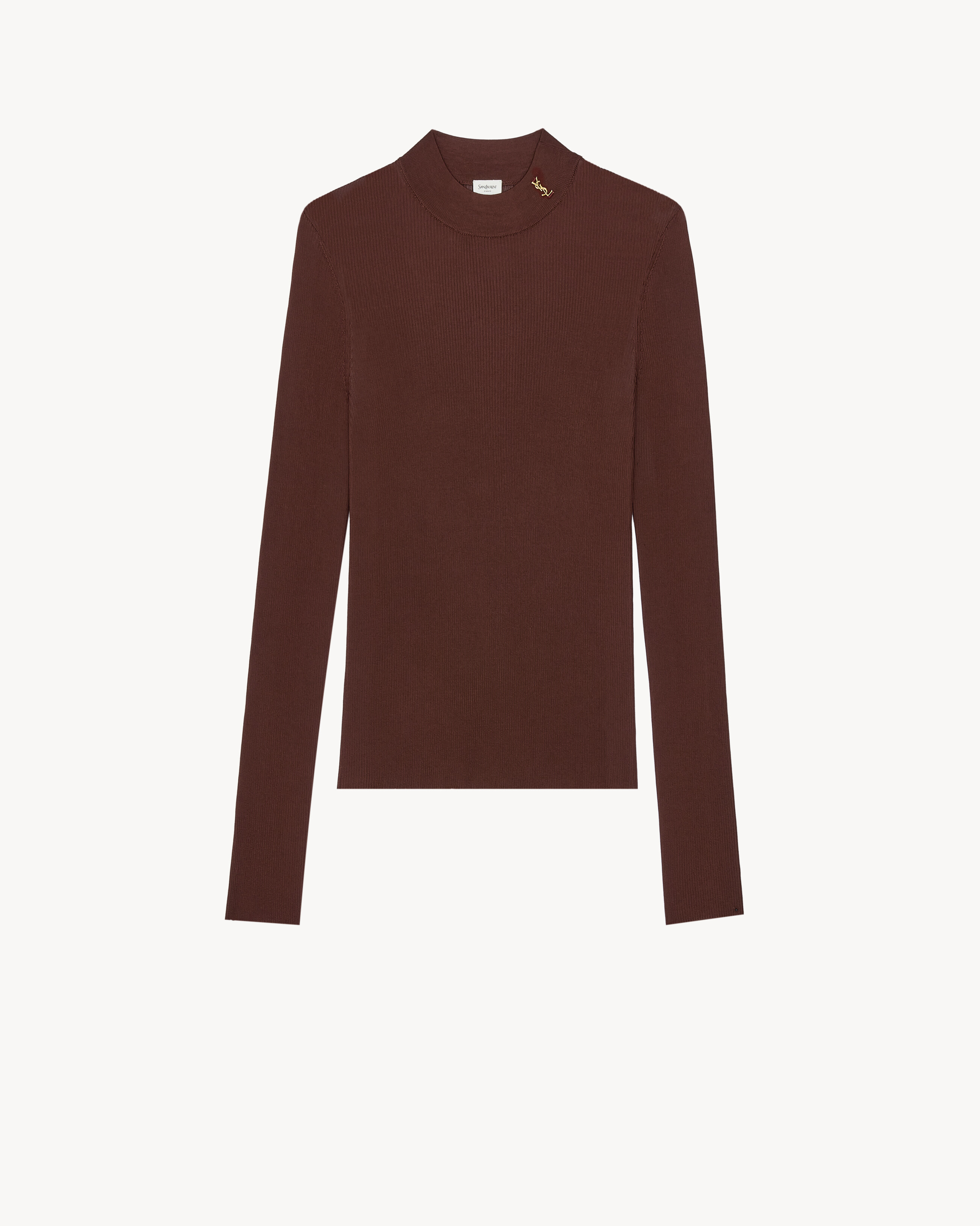 CASSANDRE stand-collar top in ribbed silk