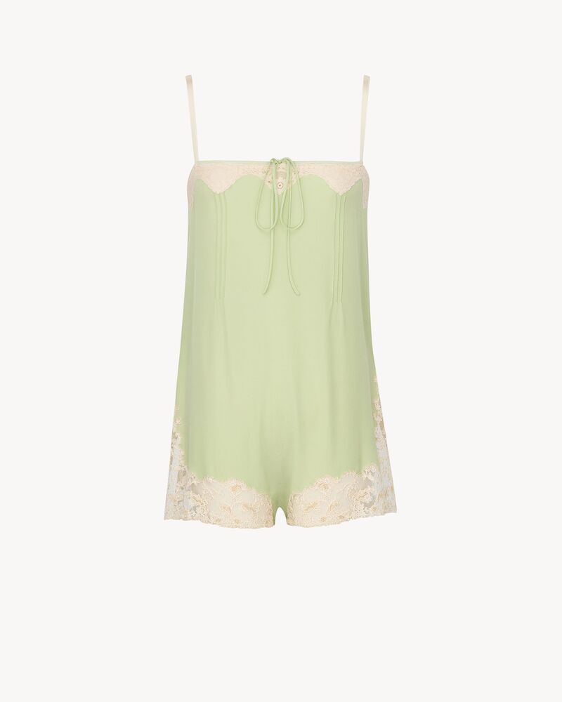 laced romper in silk crepe muslin