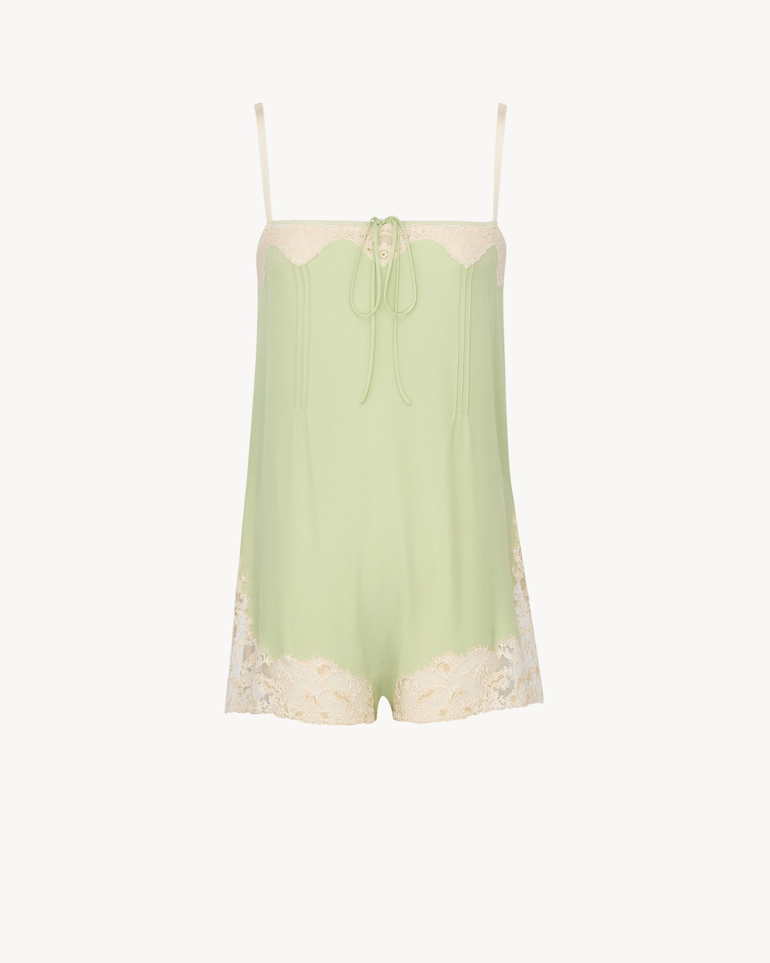 laced romper in silk crepe muslin