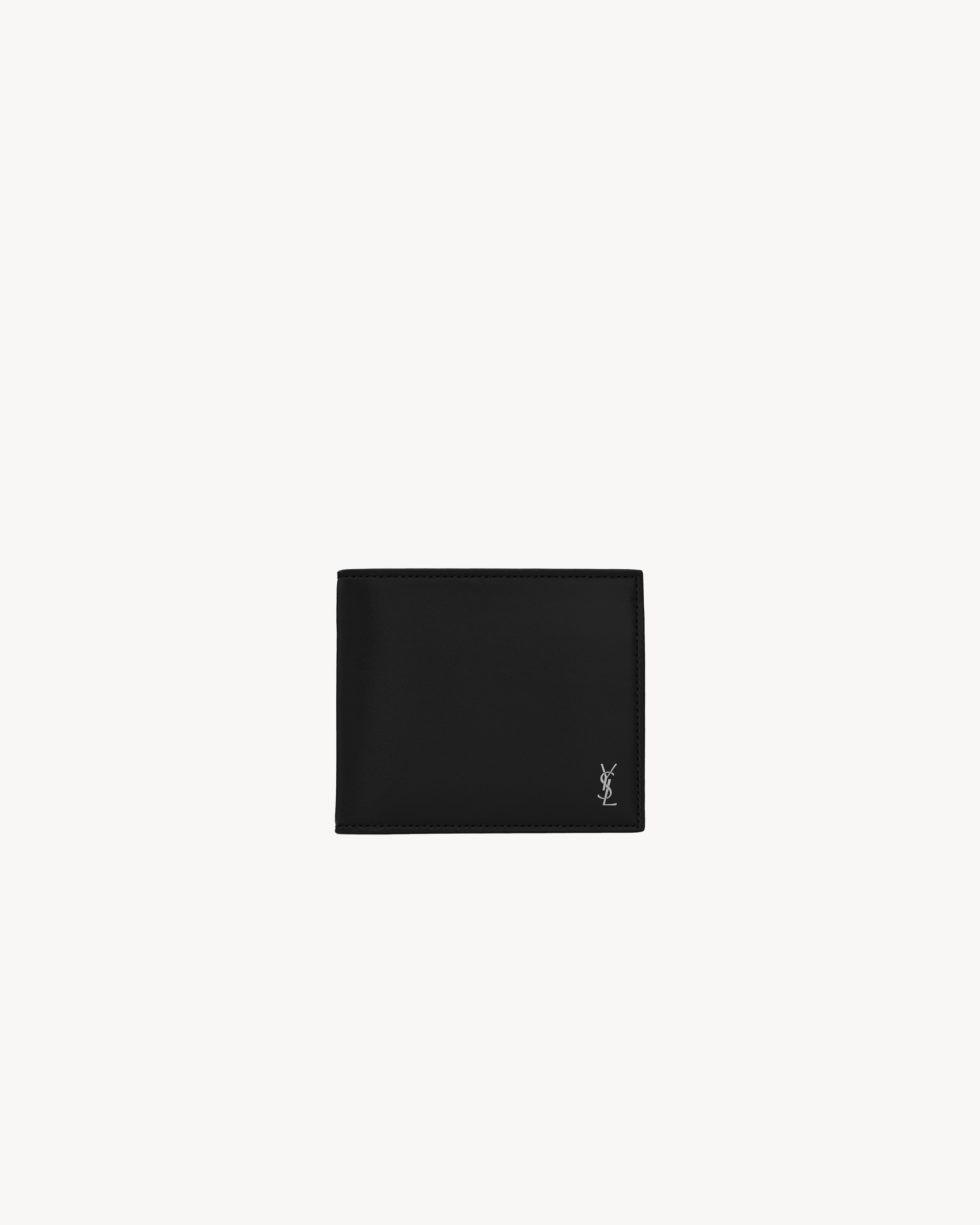 YSL   Men's Black Tiny Cassandre East/West Wallet With Coin Purse In Smooth Leather 