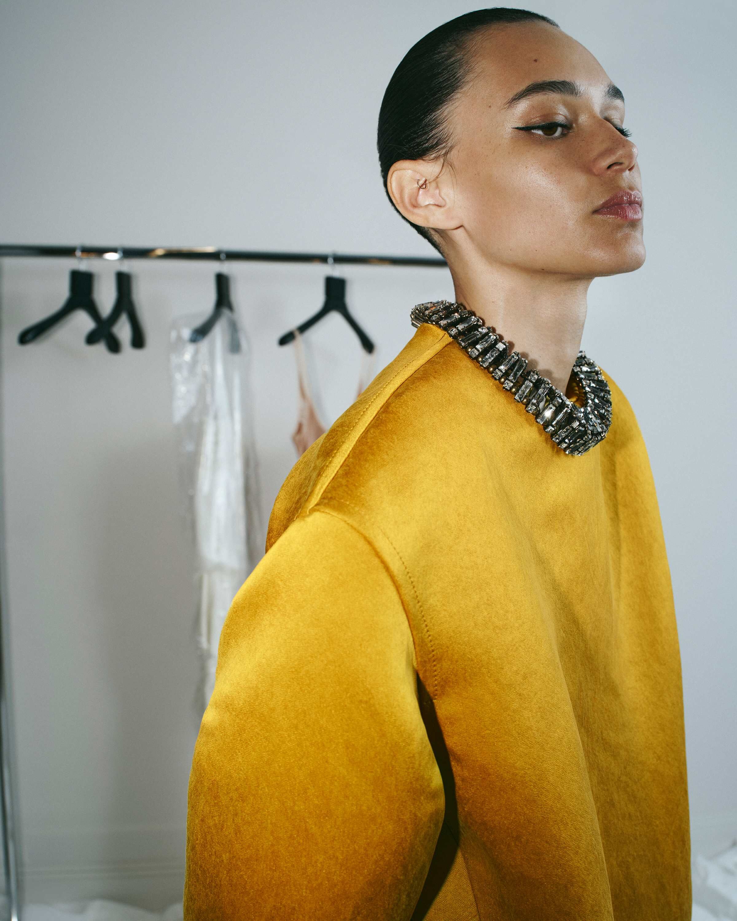 oversized crystal pyramid necklace in metal in Gold | Saint Laurent ...