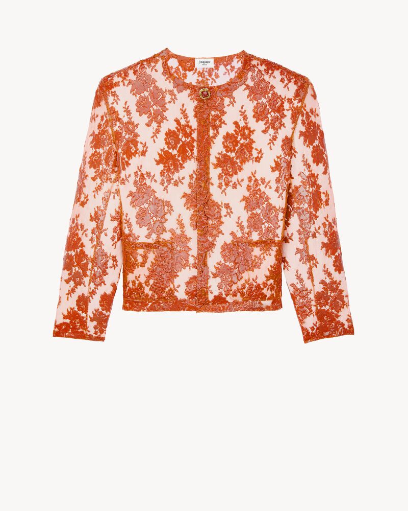 short jacket in silicone-coated lace