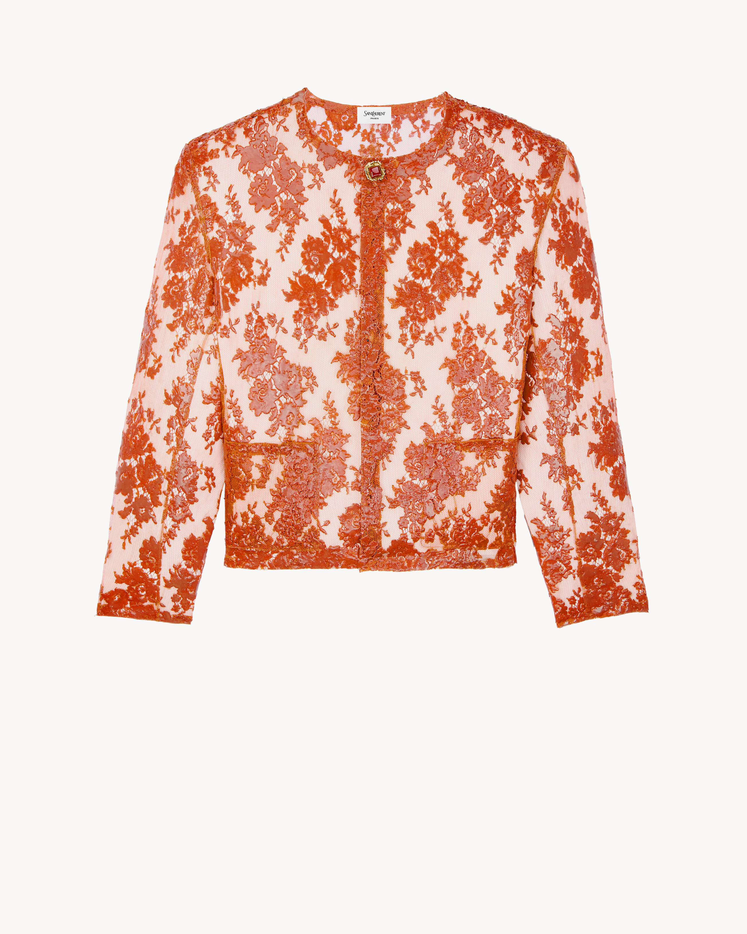 short jacket in silicone-coated lace