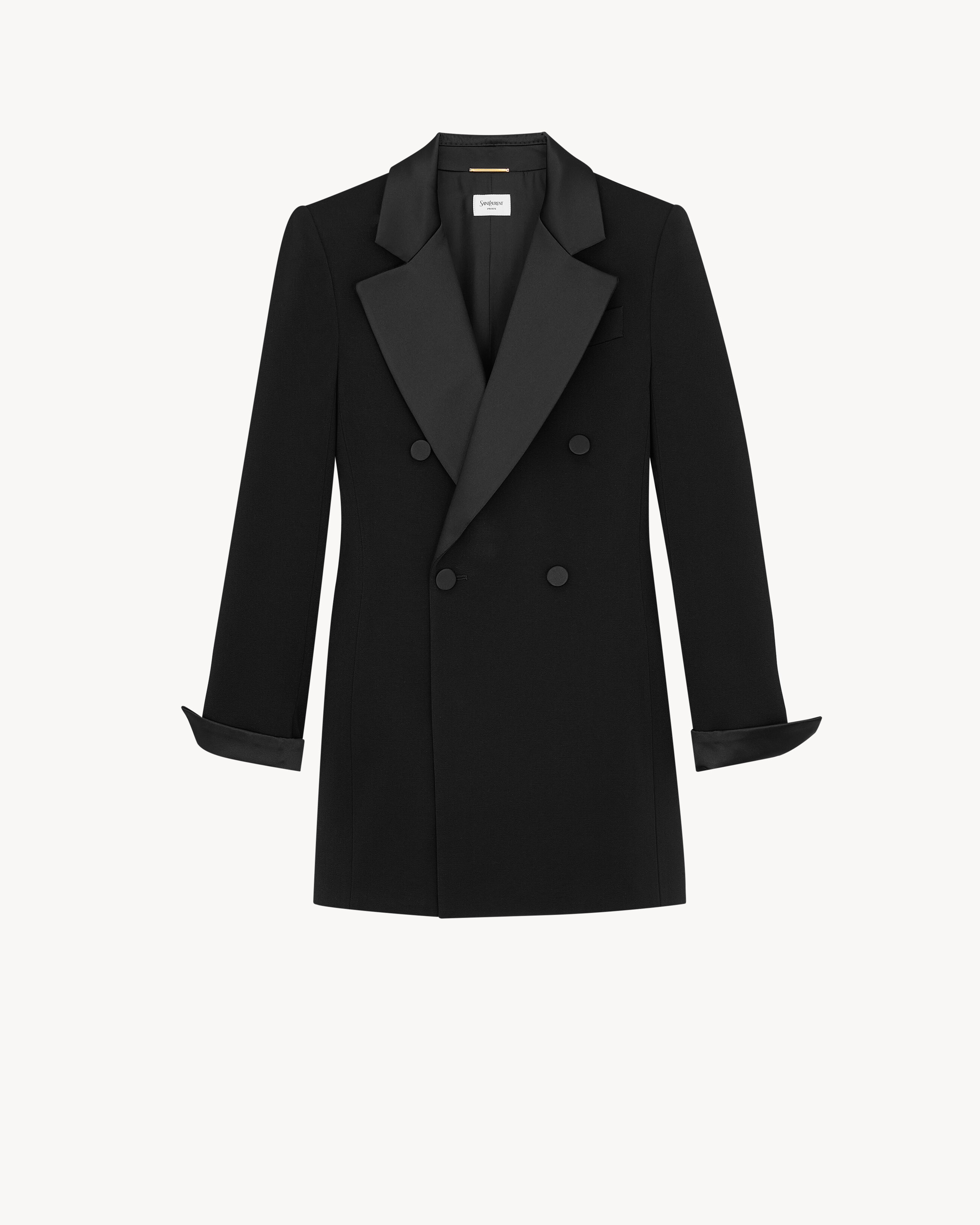 Saint Laurent Tuxedo Dress In Grain de Poudre - Black - Women - F38 Saint Laurent Tuxedo Dress In Grain de Poudre - Black - Women - F38