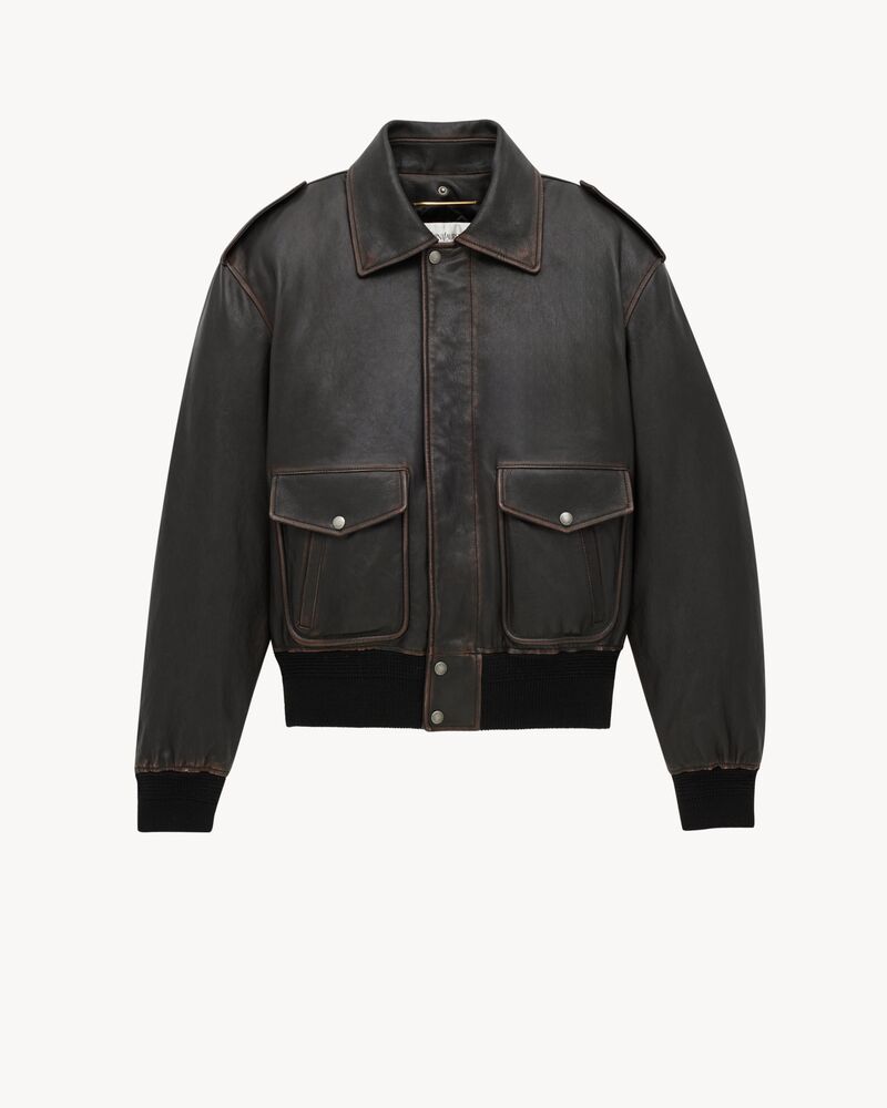 bomber jacket in vintage grained lambskin and shearling