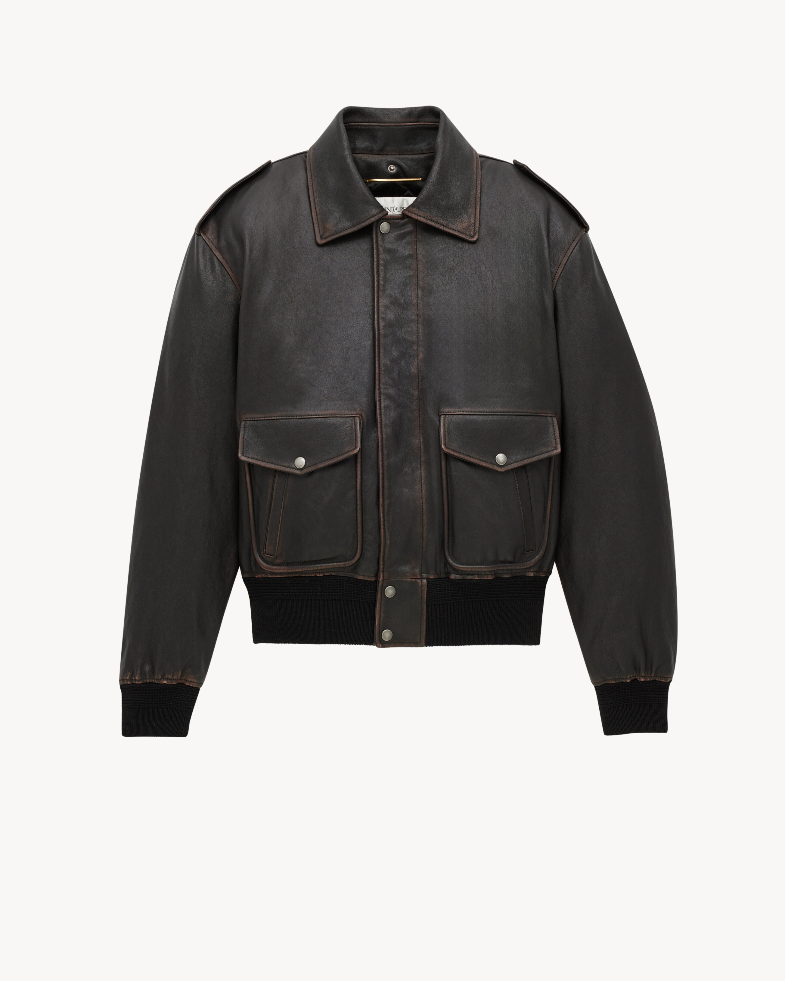 bomber jacket in vintage grained lambskin and shearling