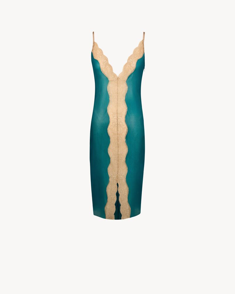 laced midi dress in silicone-coated ribbed silk jersey