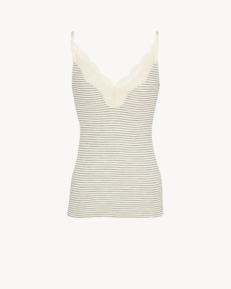 laced tank top in ribbed wool and silk