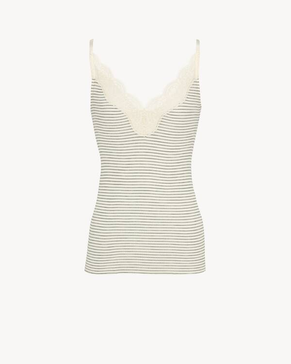 laced tank top in ribbed wool and silk in Beige | Saint Laurent