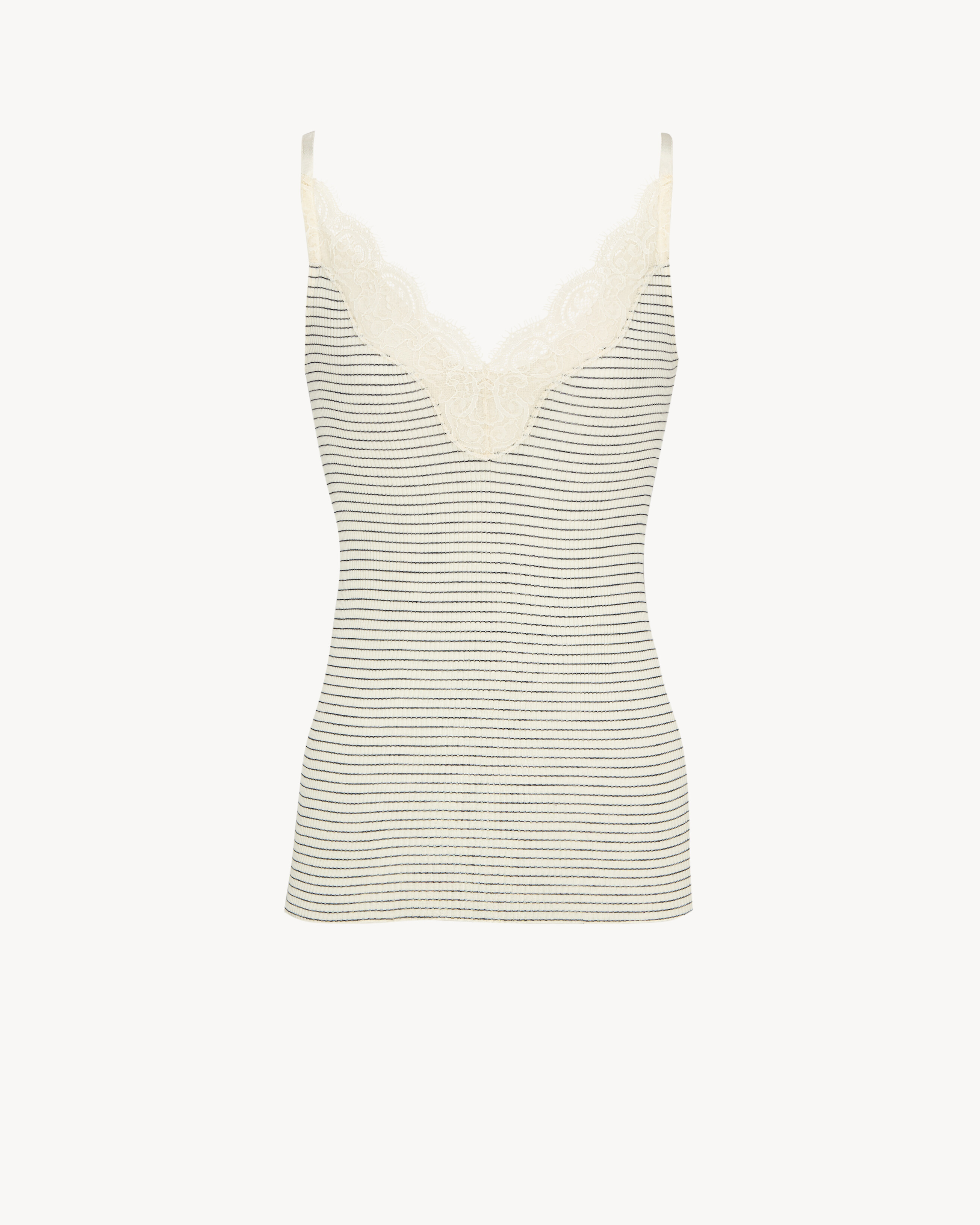 laced tank top in ribbed wool and silk