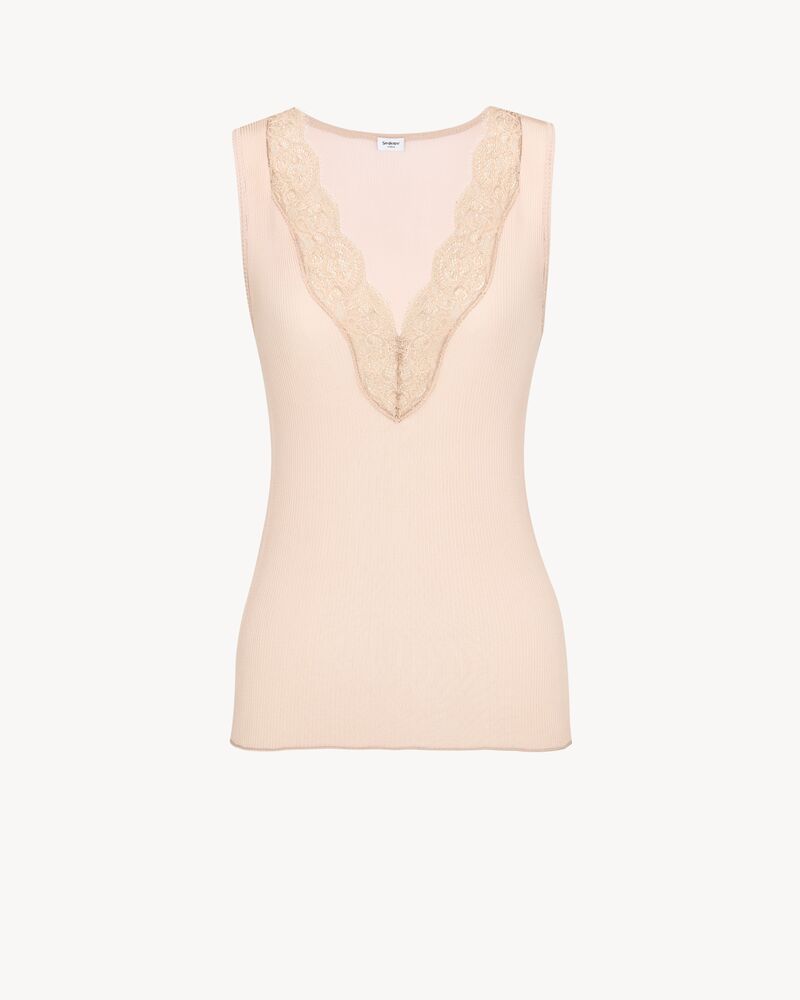laced tank top in ribbed silk