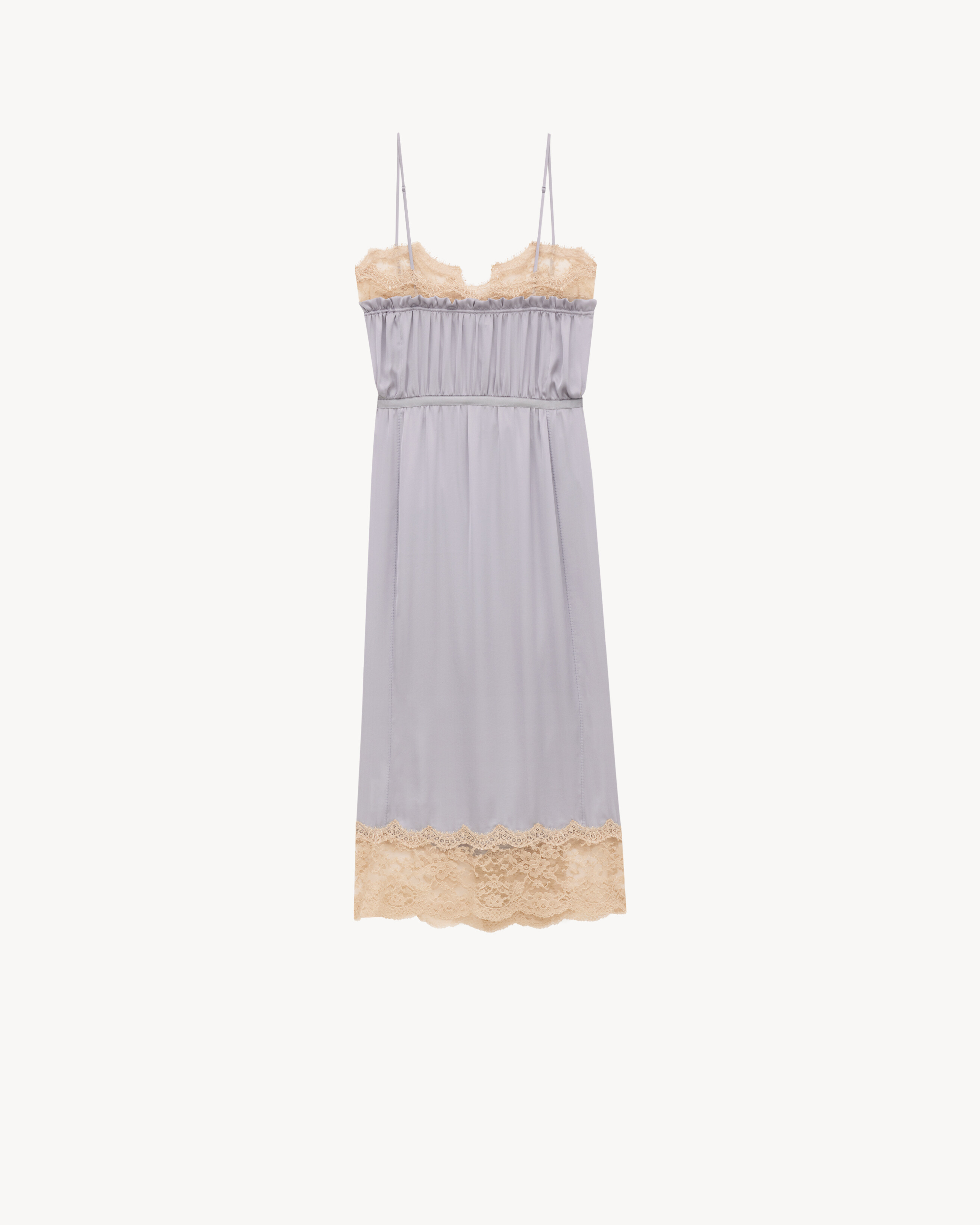wrap slip dress in silk charmeuse and lace