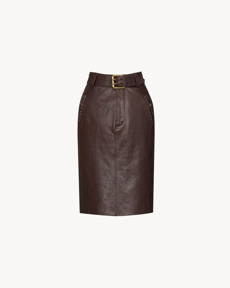 belted pencil skirt in creased leather