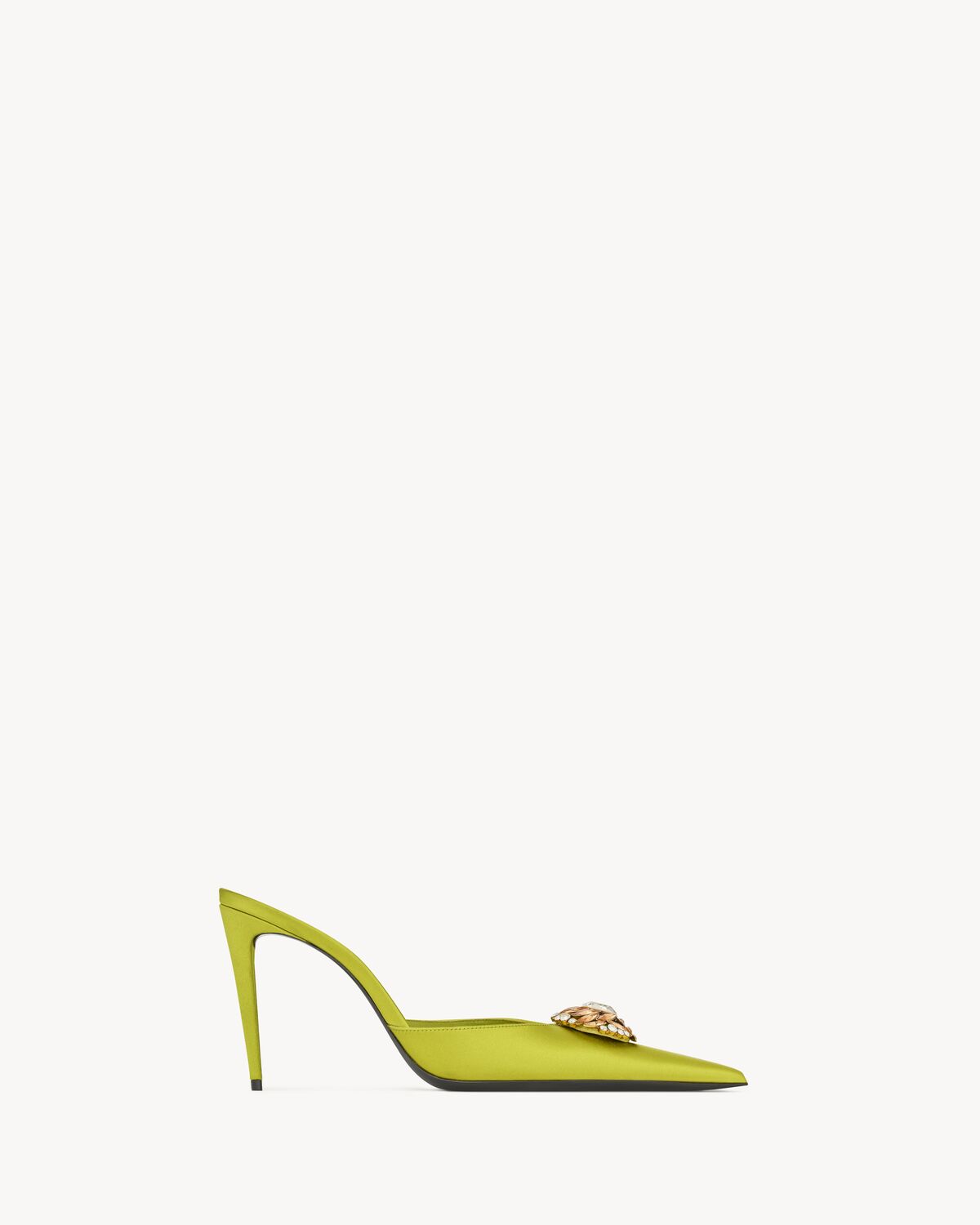 COSMO Mules In Satin Crepe And Crystals In Green Saint Laurent YSL CA cosmo-mules-in-satin-crepe-and-crystals-in-green-saint-laurent-ysl-ca