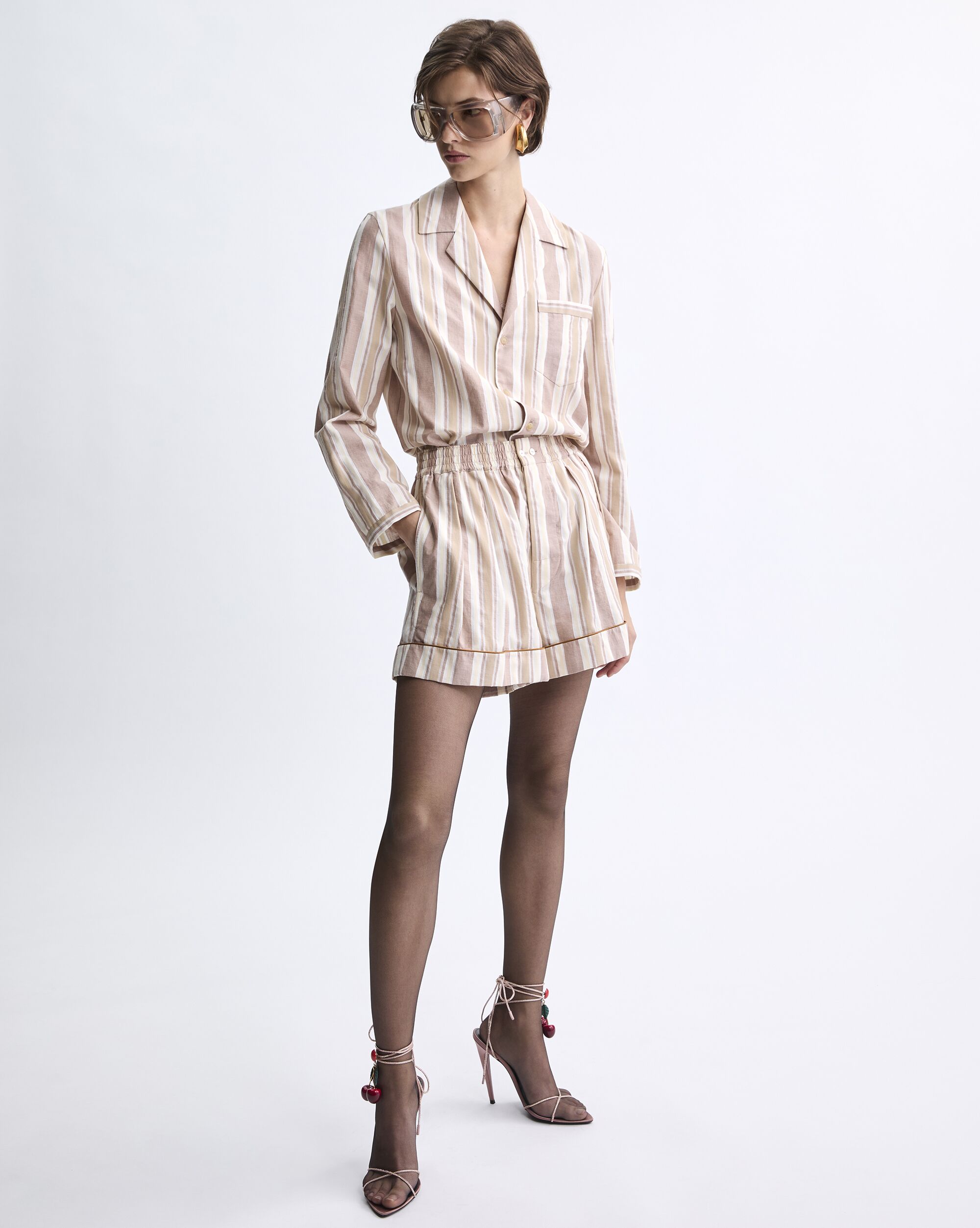 pajama top in striped cotton