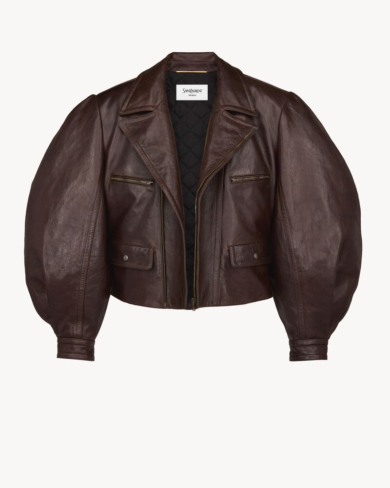 balloon-sleeve jacket in creased leather