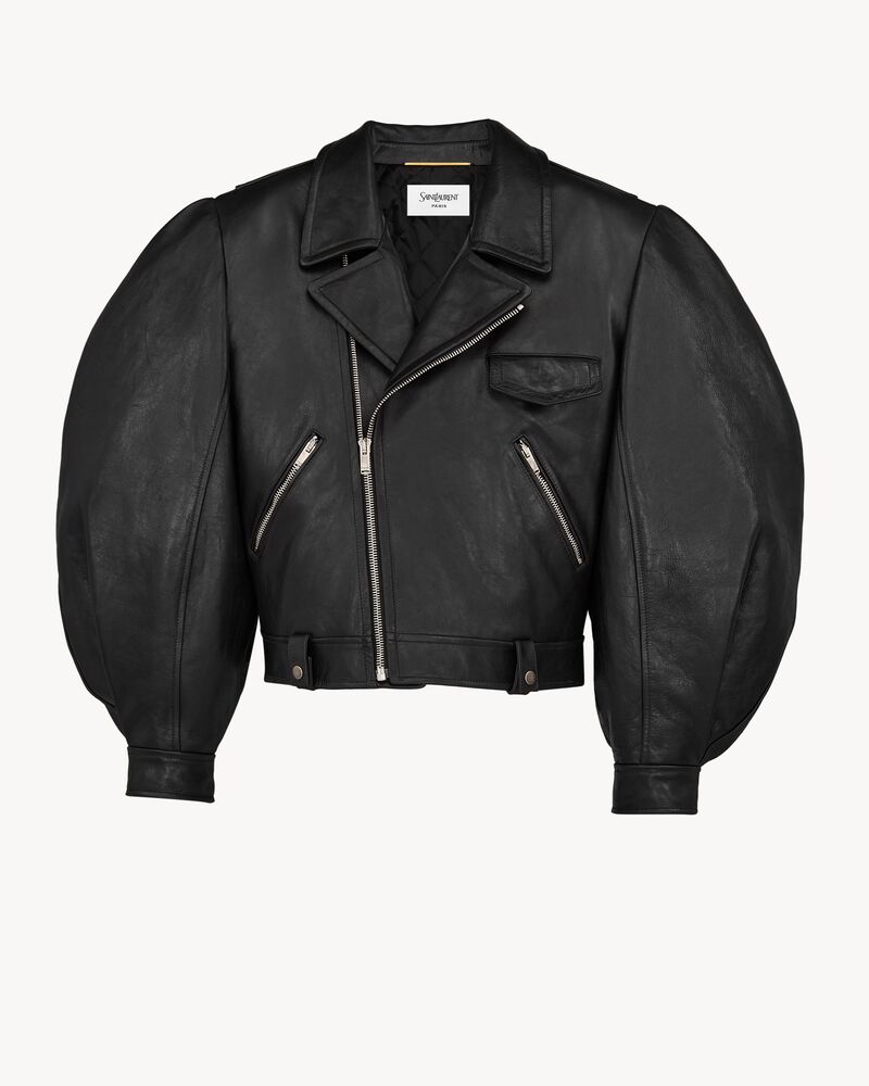 balloon-sleeve jacket in creased leather
