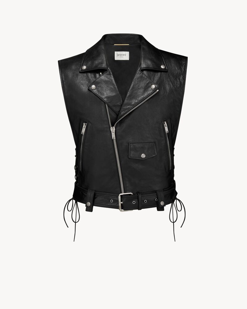 biker vest in creased leather