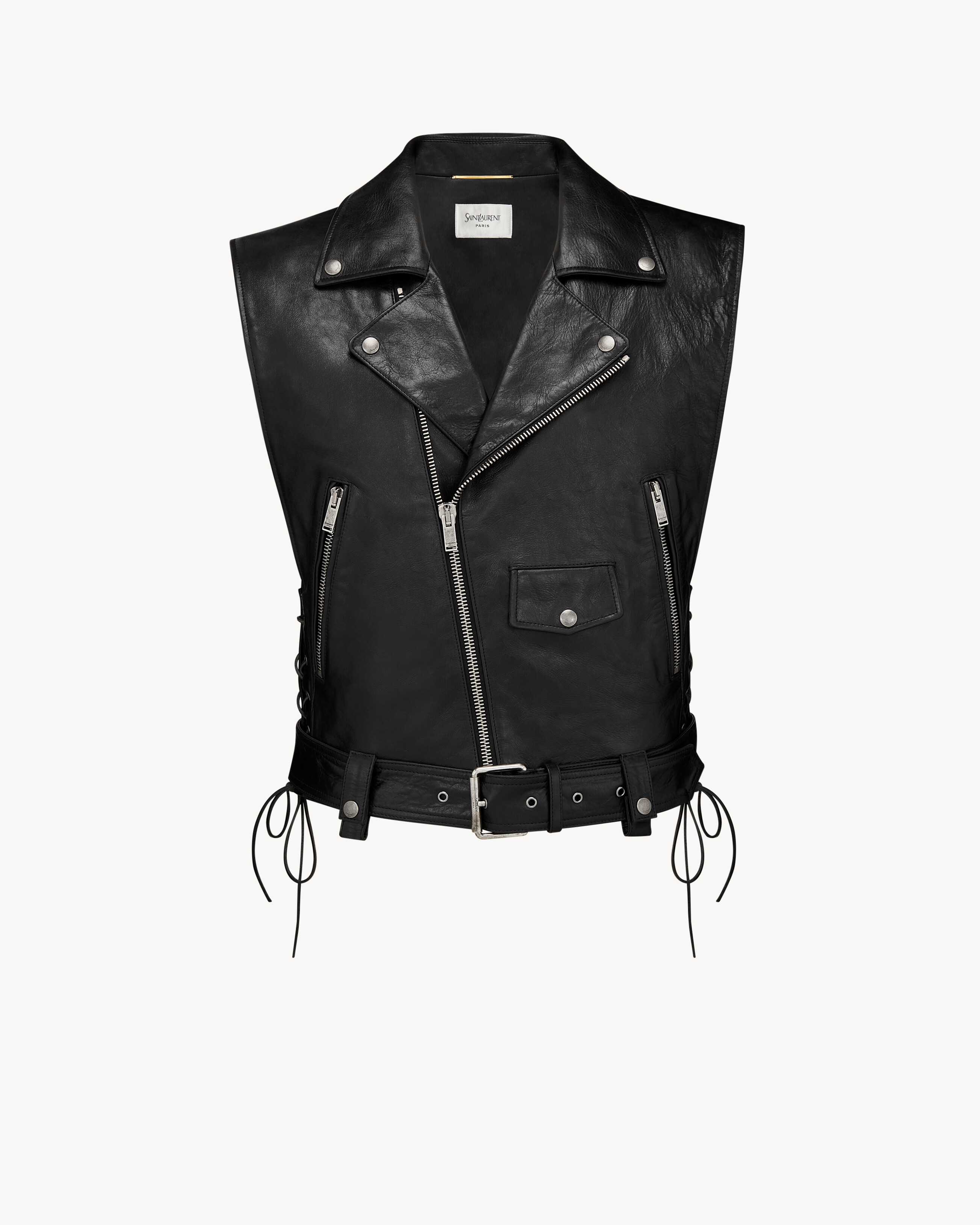 biker vest in creased leather