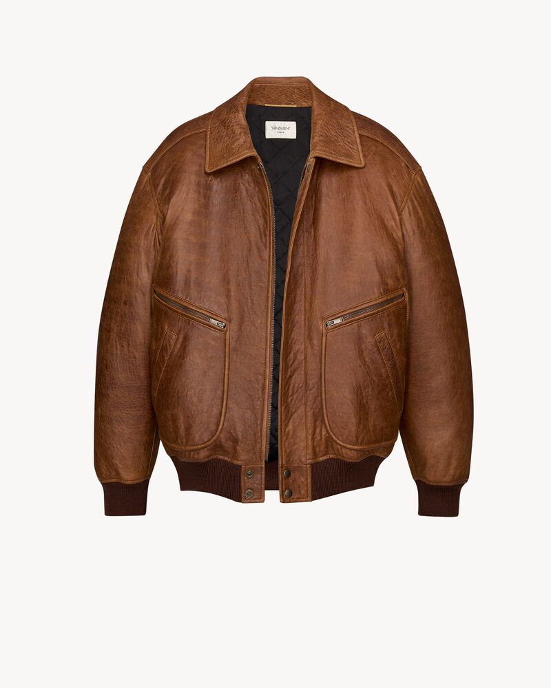 padded bomber jacket in vintage grained lambskin