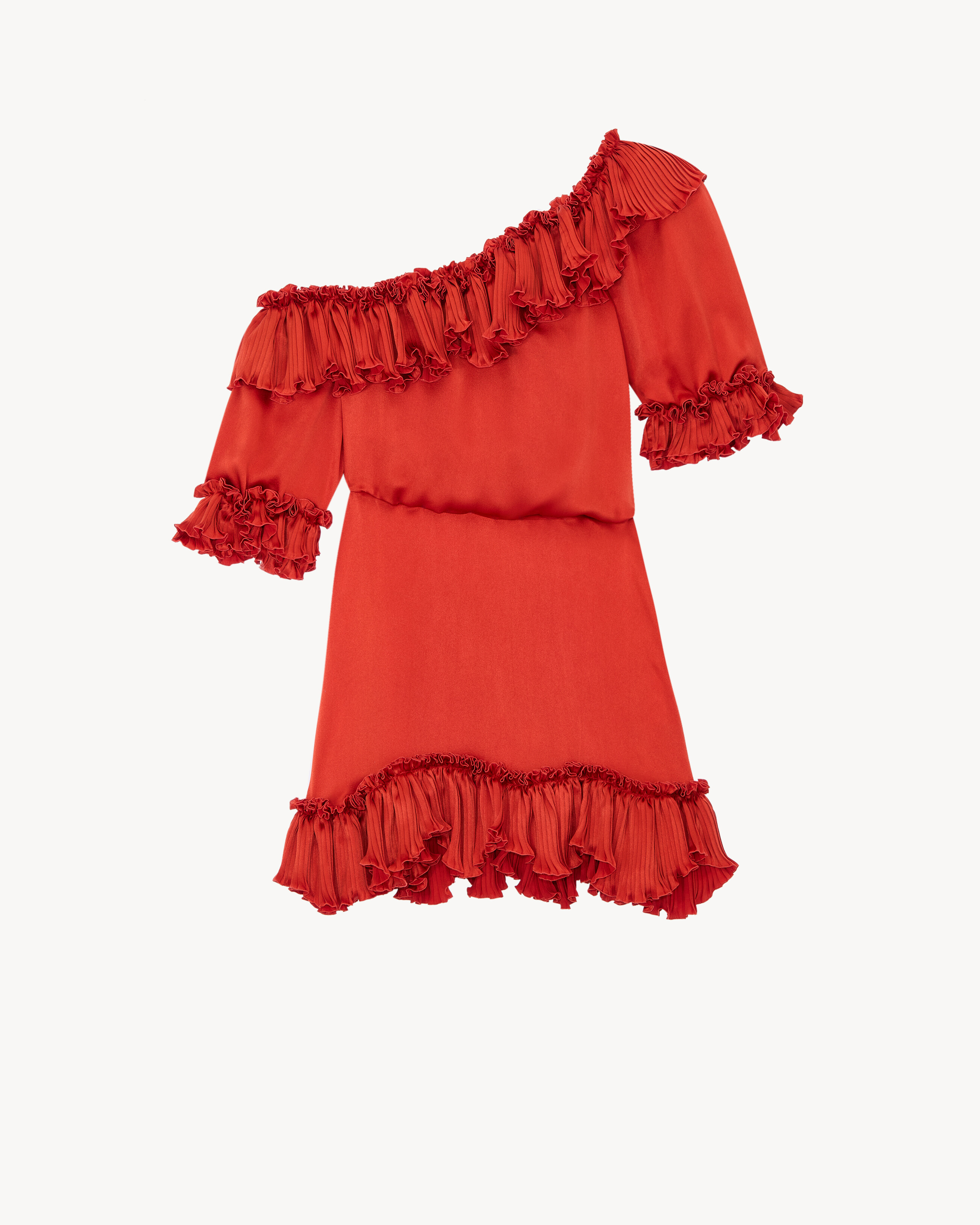 ruffled dress in silk satin