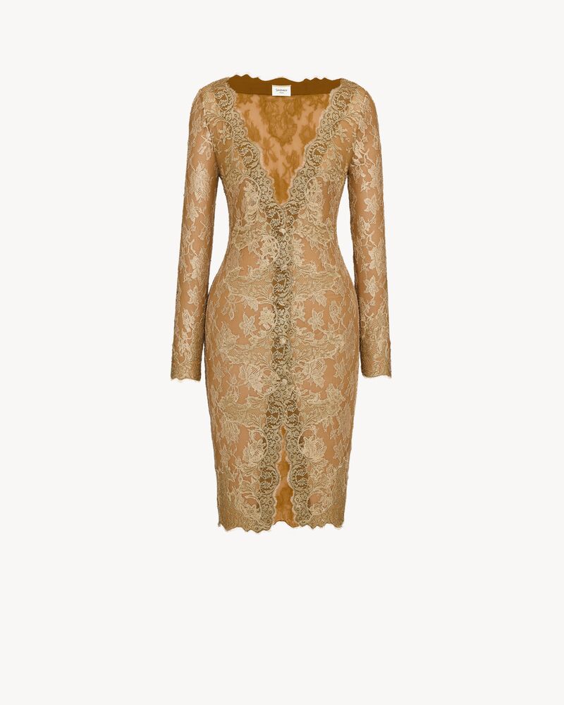 CASSANDRE buttoned lace midi dress