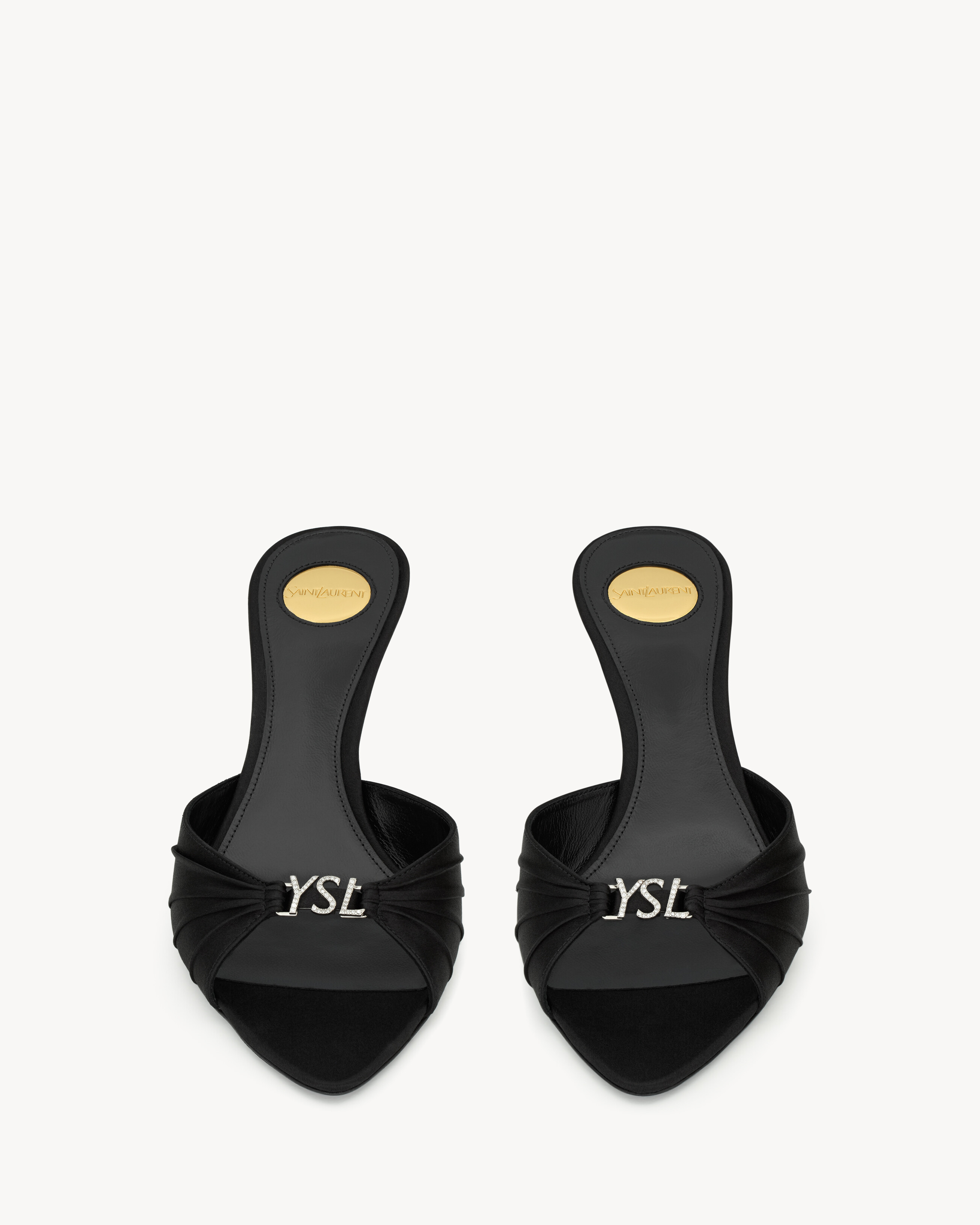 JERRY mules in satin crepe and rhinestones