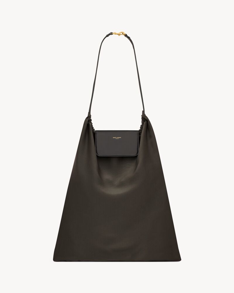 FOULARD folding pouch in silk satin and leather