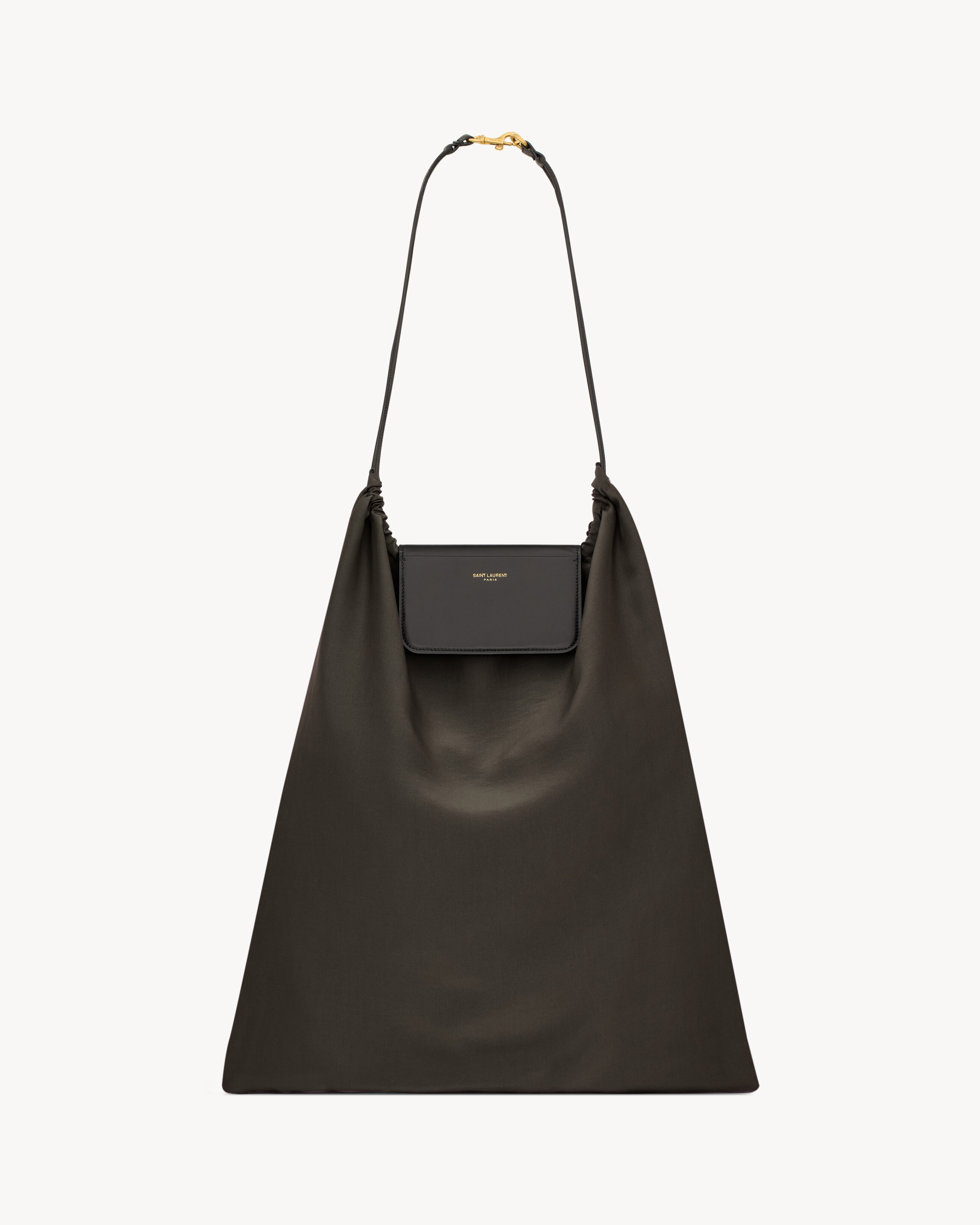 FOULARD folding pouch in silk satin and leather