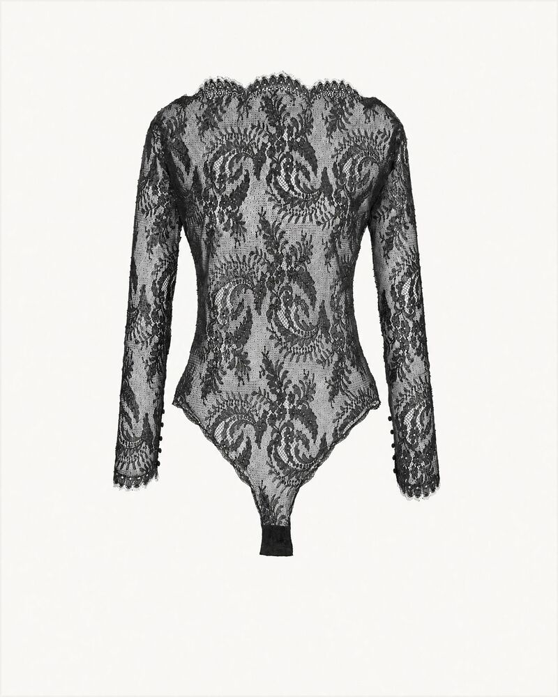 boat-neck bodysuit in silicone-coated lace