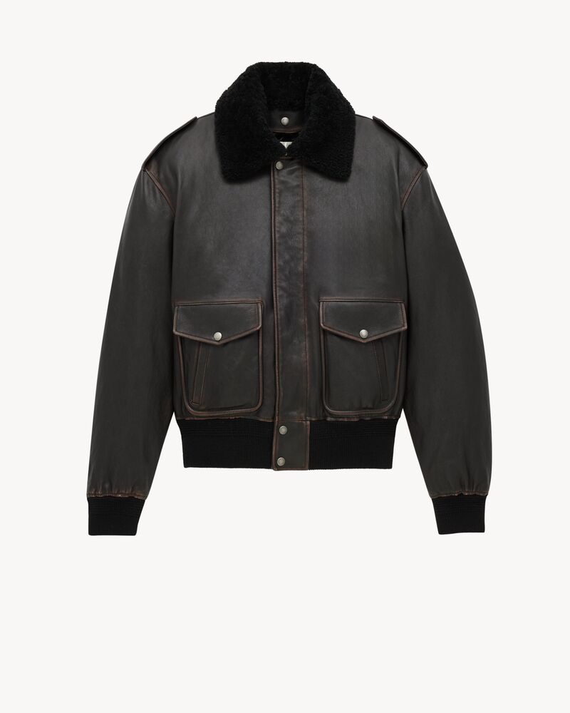 bomber jacket in vintage grained lambskin and shearling