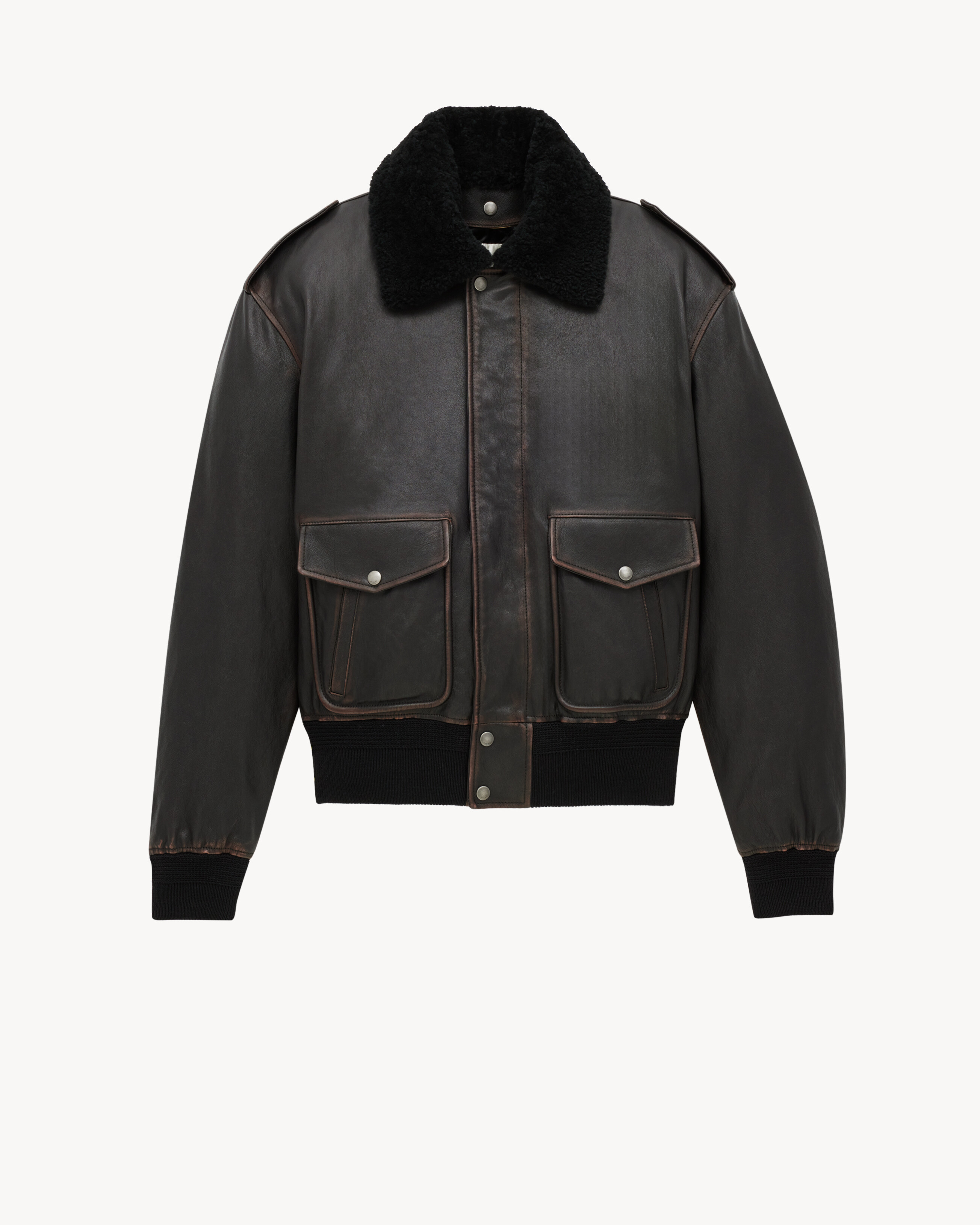 bomber jacket in vintage grained lambskin and shearling