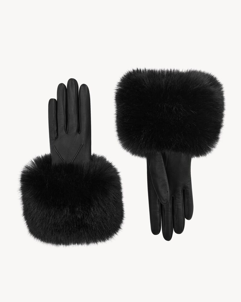 luvas em couro de cordeiro com punhos em shearling