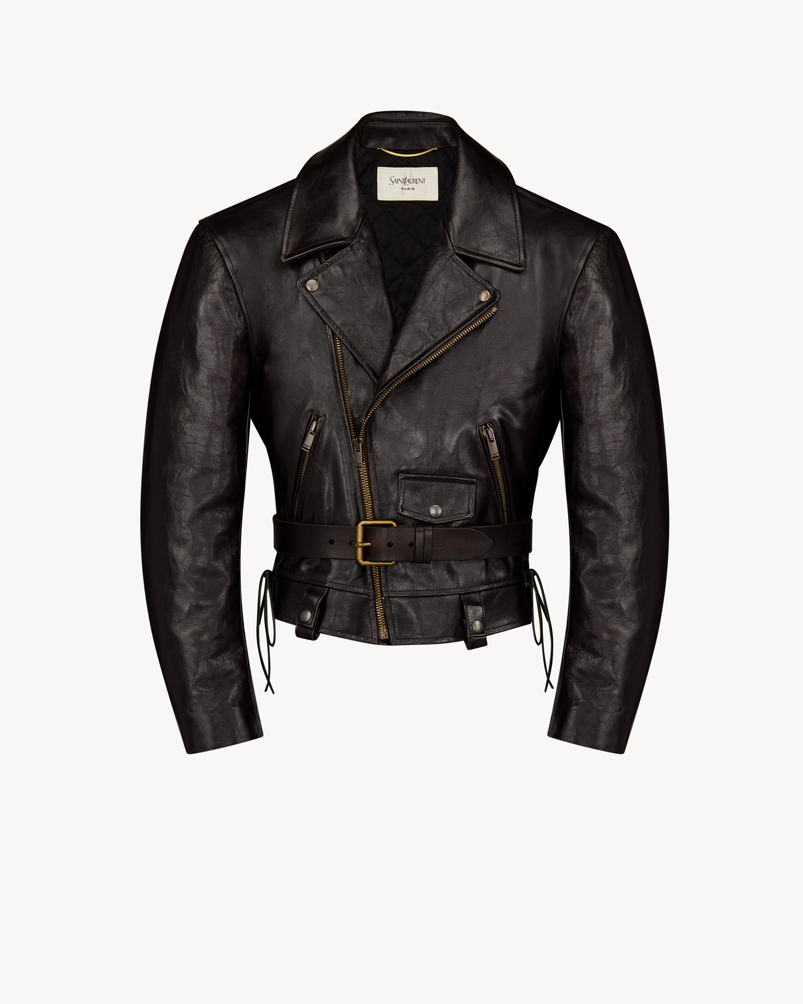 lace-up biker jacket in grained leather