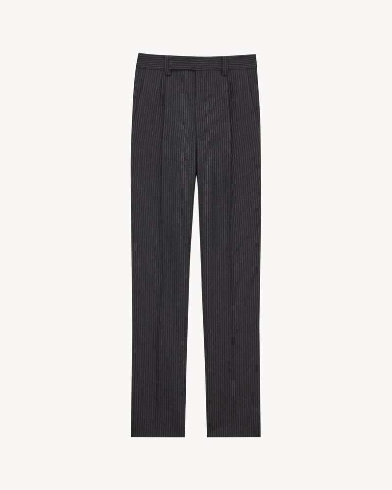 Pantalones entallados de lana con motivo de espiga y rayas