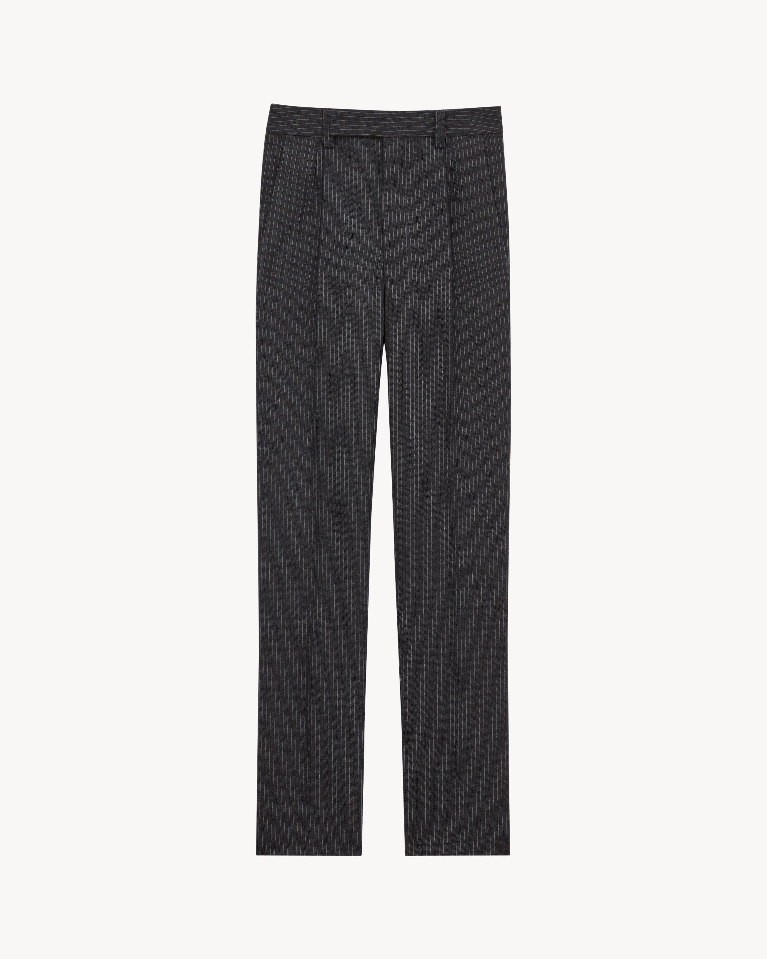 tapered pants in striped herringbone wool