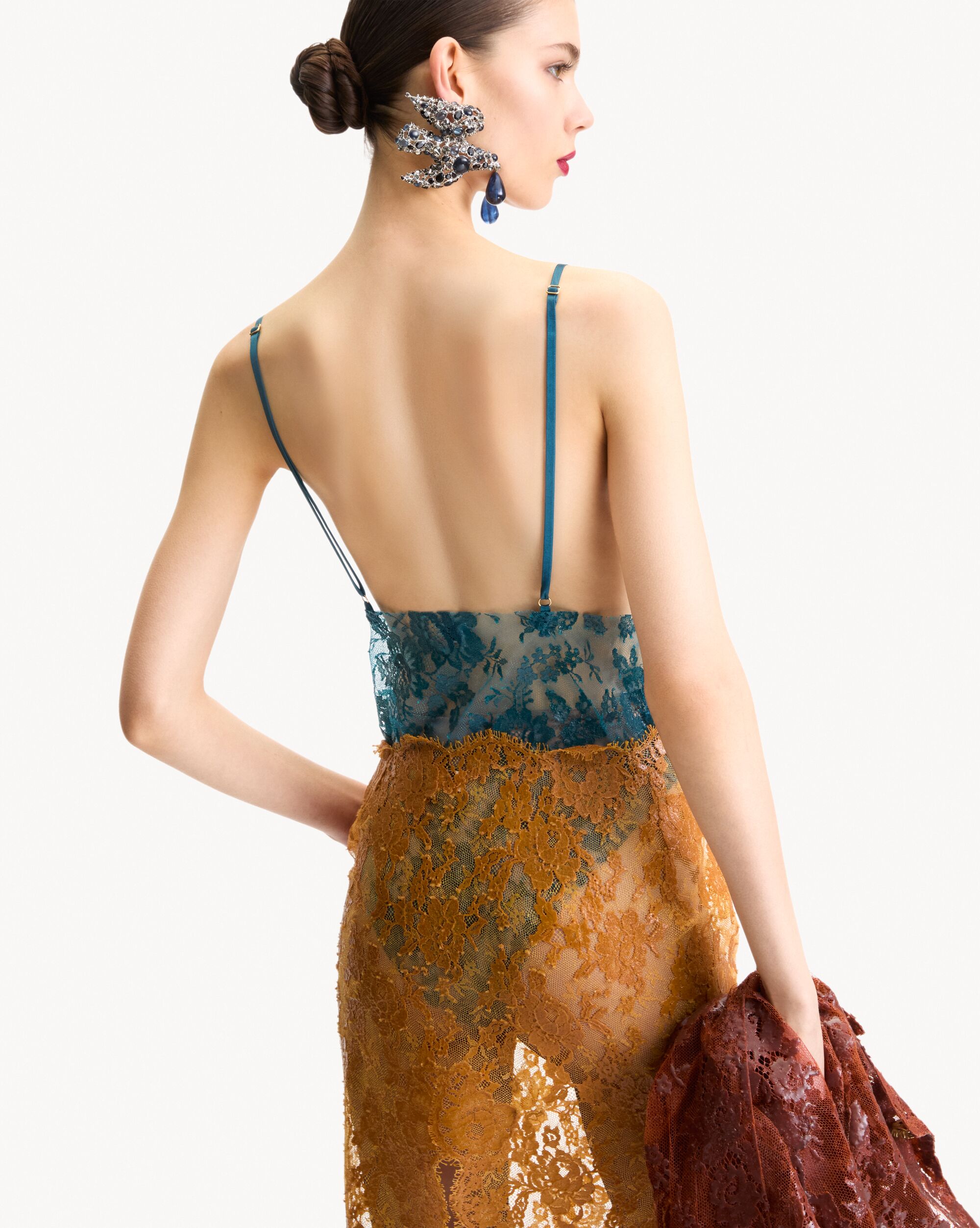 plunge bodysuit in silicone-coated lace