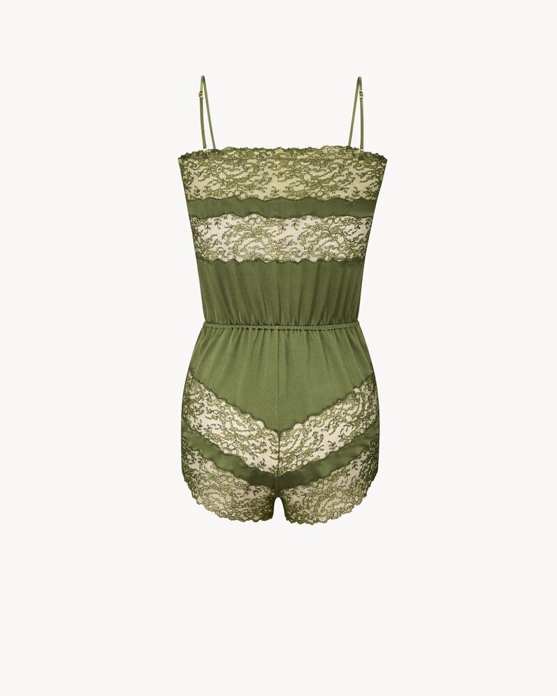 laced romper in silk satin