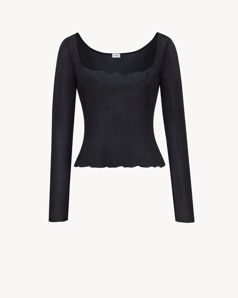 laced top in ribbed silk