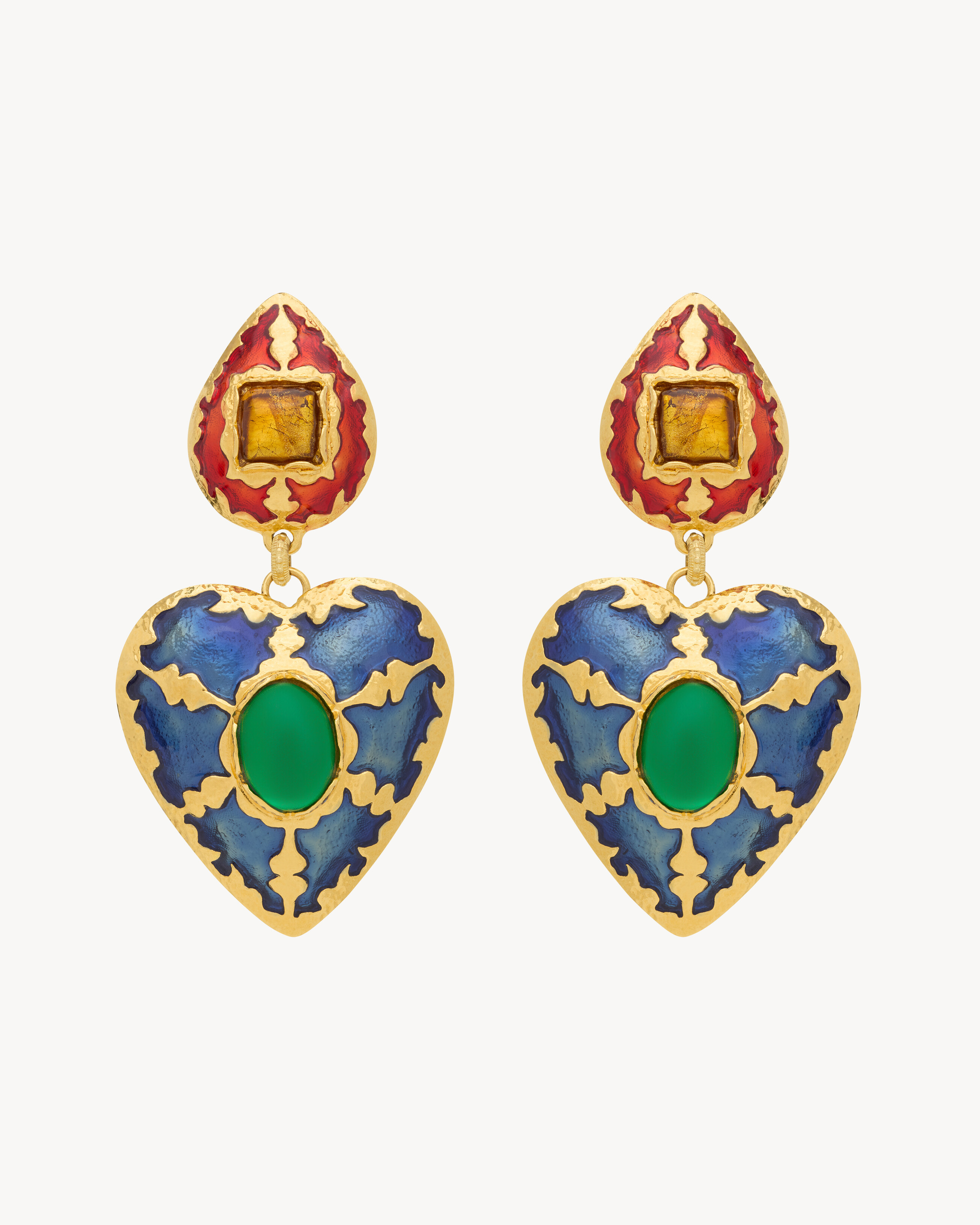 heart drop earrings in enamel