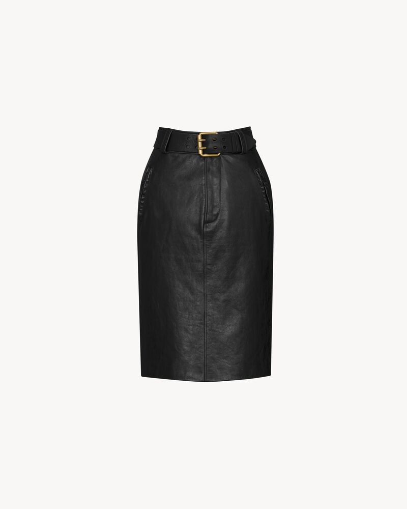 belted pencil skirt in creased leather